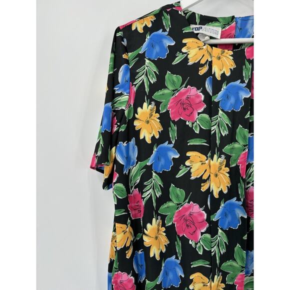 Top Notch Vintage Blouse Womens 20W Black Floral Print Short Sleeves Pleated - Picture 3 of 16